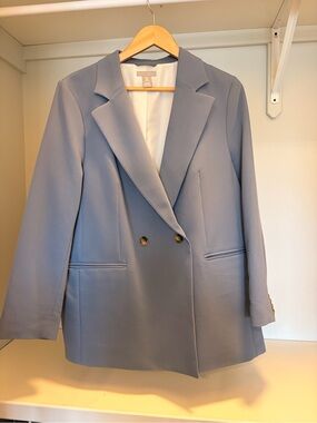 Double-Breasted Light Blue Women's Blazer Jacket